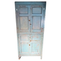 Antique 1820 Pine Country Cupboard in Original Blue Paint
