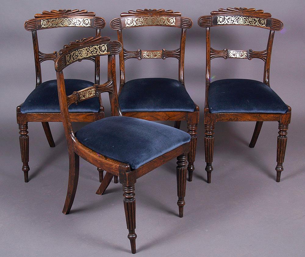 English 1820 Regency Style Set of Four Ash Inlaid Chairs, England For Sale