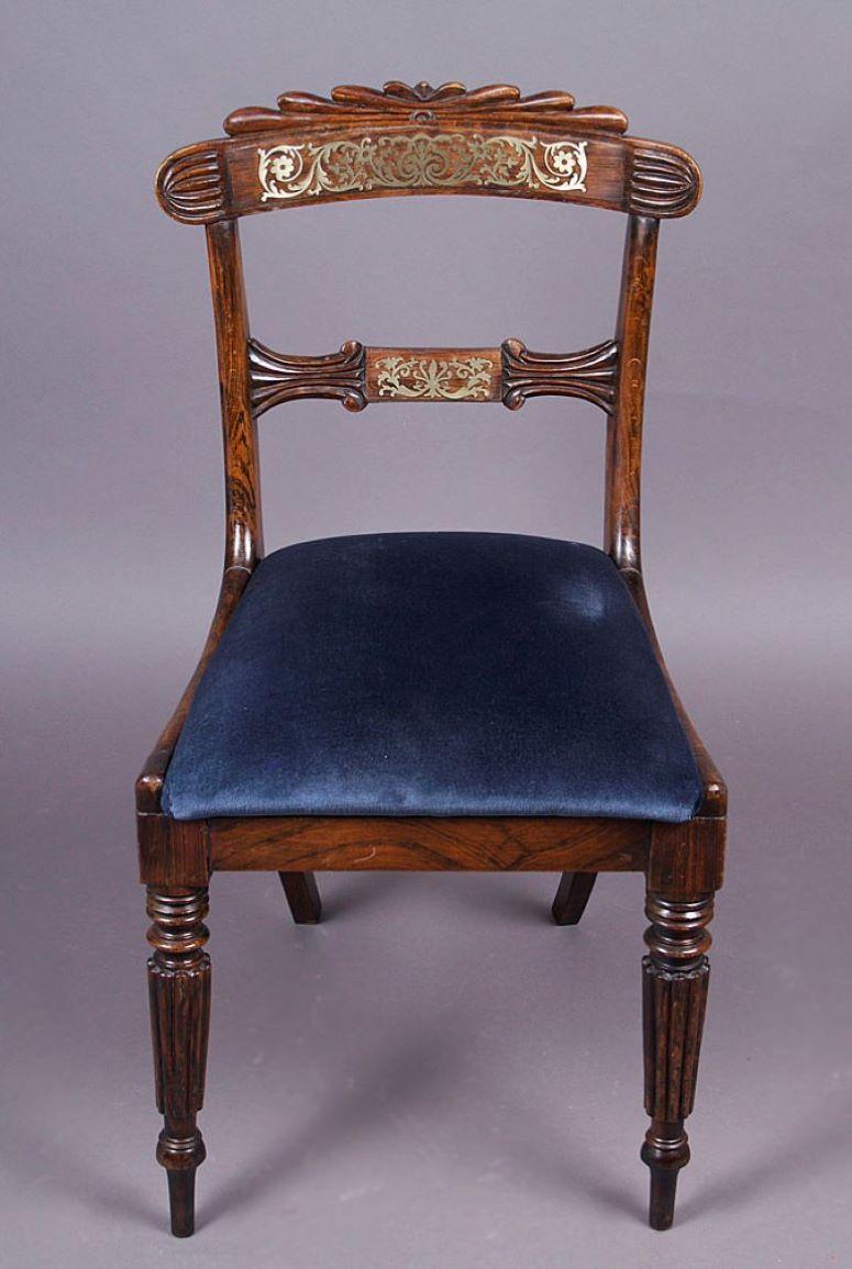 1820 Regency Style Set of Four Ash Inlaid Chairs, England For Sale 2