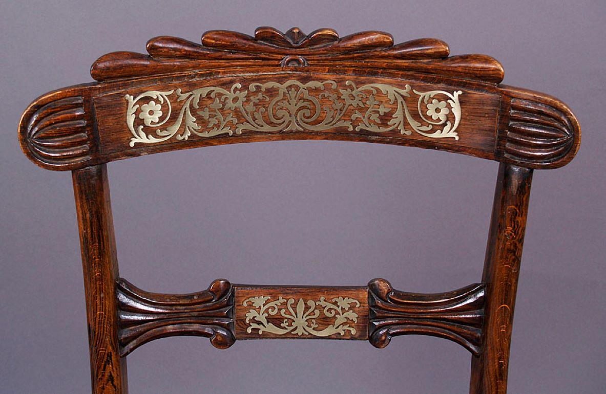 1820 Regency Style Set of Four Ash Inlaid Chairs, England For Sale 3