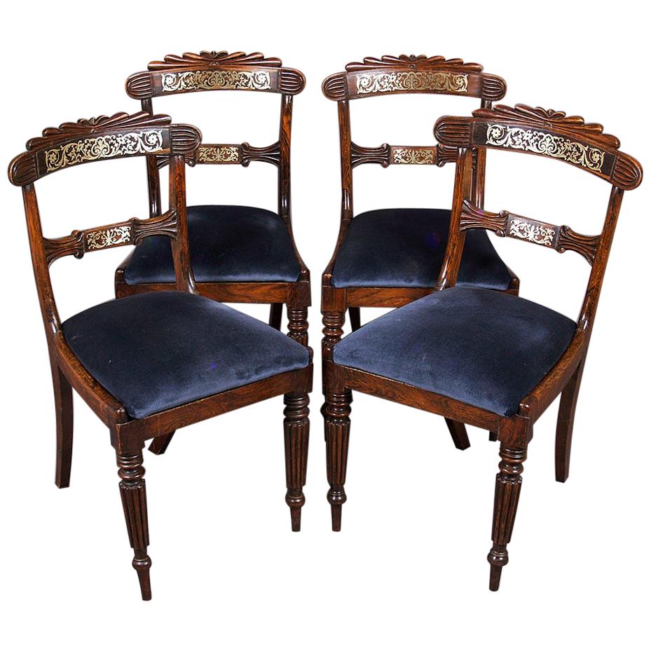1820 Regency Style Set of Four Ash Inlaid Chairs, England For Sale