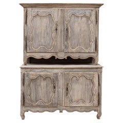 French Provincial Oak Larder Cupboard, Whitewashed Wood, 1820s, France