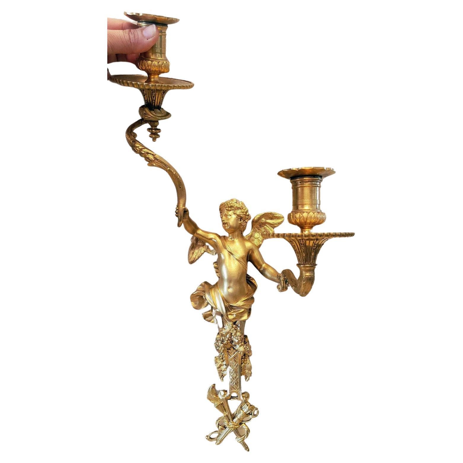 1820 XL Antique Russian Imperial Dore Bronze Wall Sconce- Angel World Exhibition For Sale