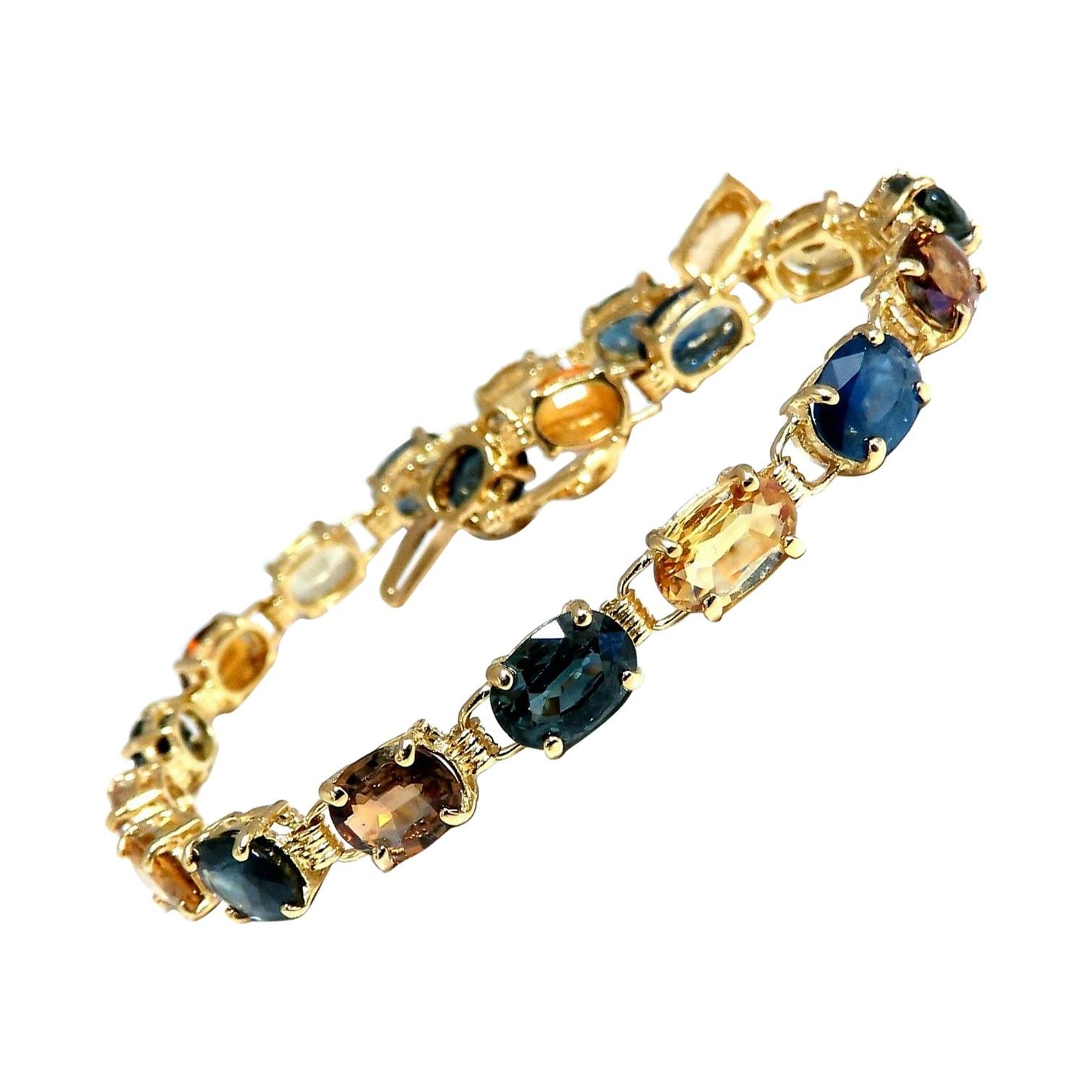 18.20 Carat Natural Multi-Color Sapphire Bracelet 14 Karat