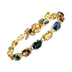 18.20 Carat Natural Multi-Color Sapphire Bracelet 14 Karat