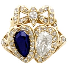 1820s 1.54 Carat Diamond and Sapphire Gold Dress Ring