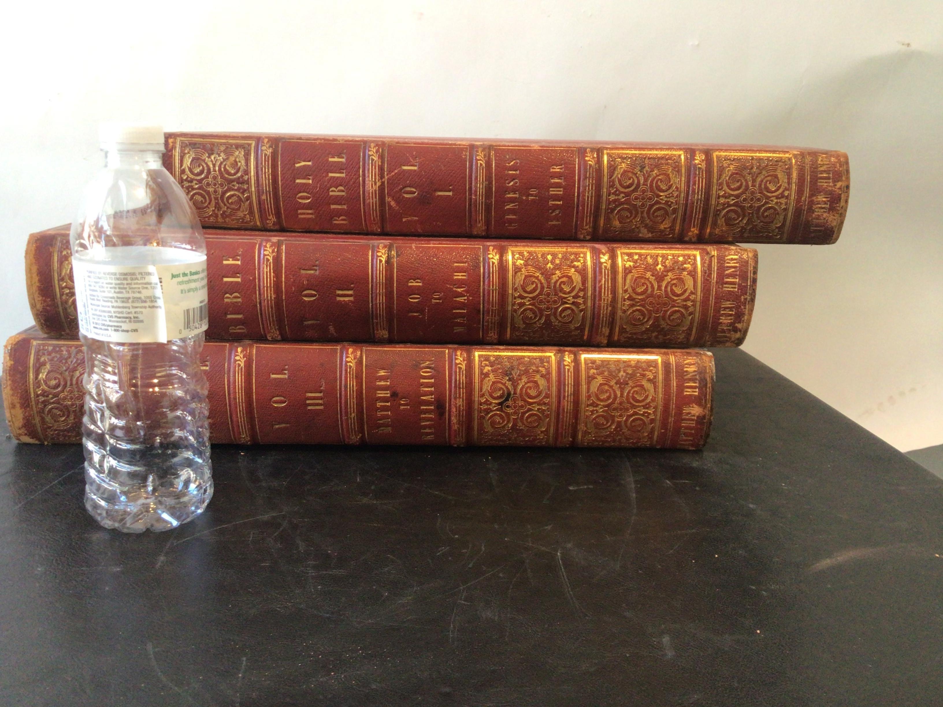 1820s Mathew Henry leather bound bible commentary. 3 Volume set. Gilt pages.
 