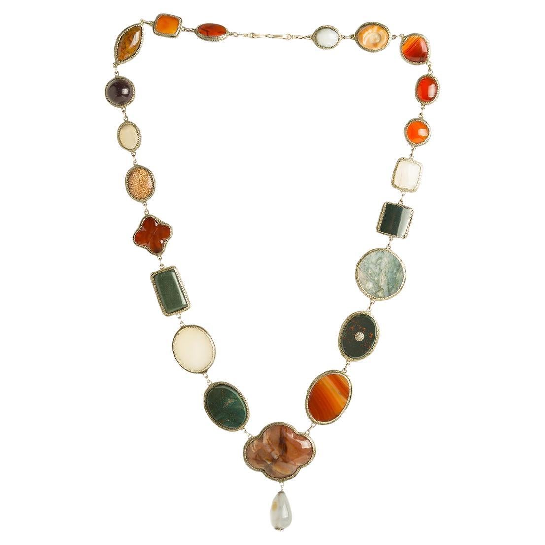 1820s 925 Silver Necklace with Agate and Semiprecious Stones