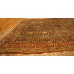 1820s Antique Blue Navy Cypress Tree Knotted Wool Mashad Gallery Khorasan Rug