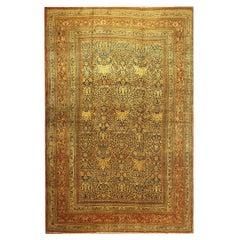 1820s Antique Blue Navy Cypress Tree Knotted Wool Mashad Gallery Khorasan Rug