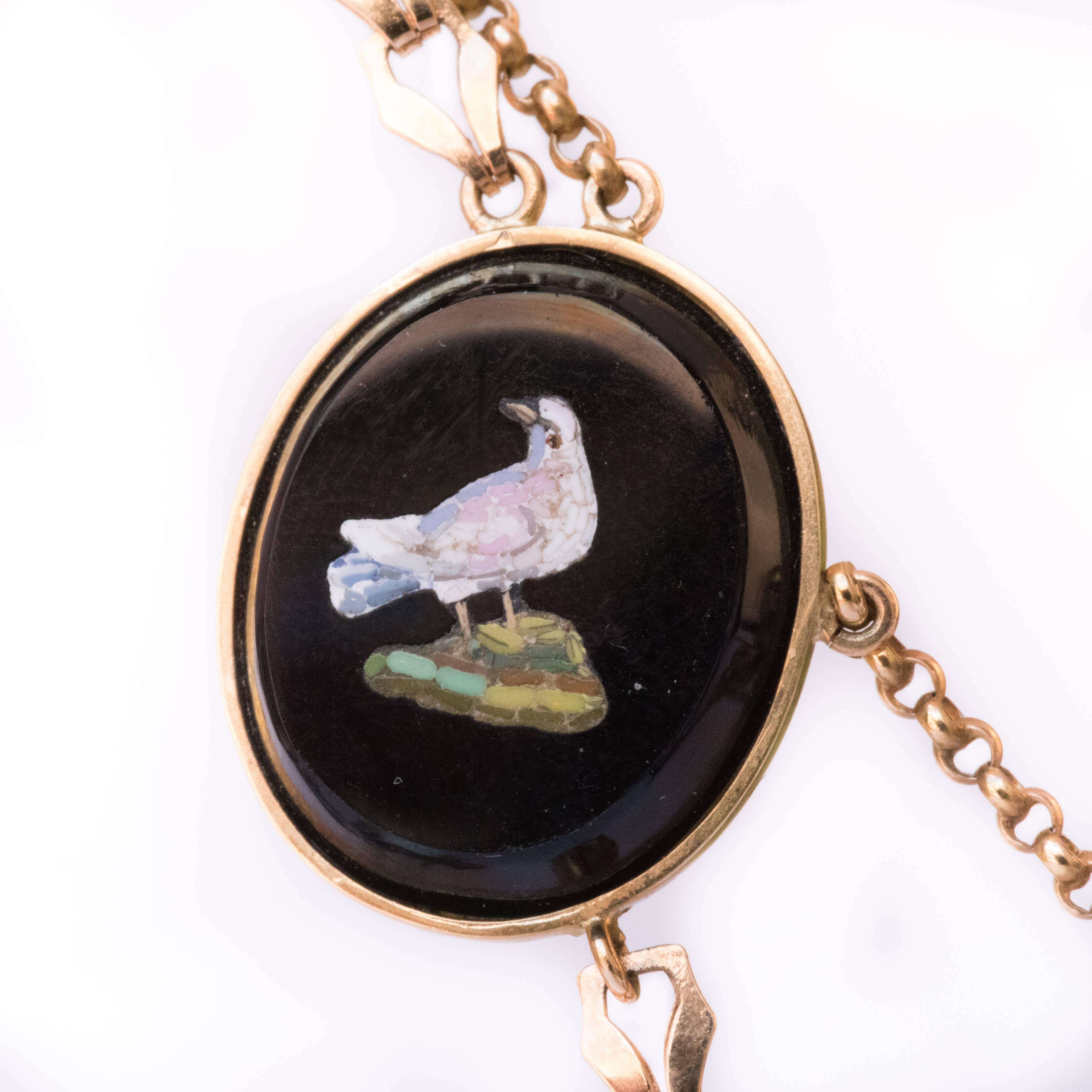 Uncut 1820s Antique Micro Mosaic Gold Necklace