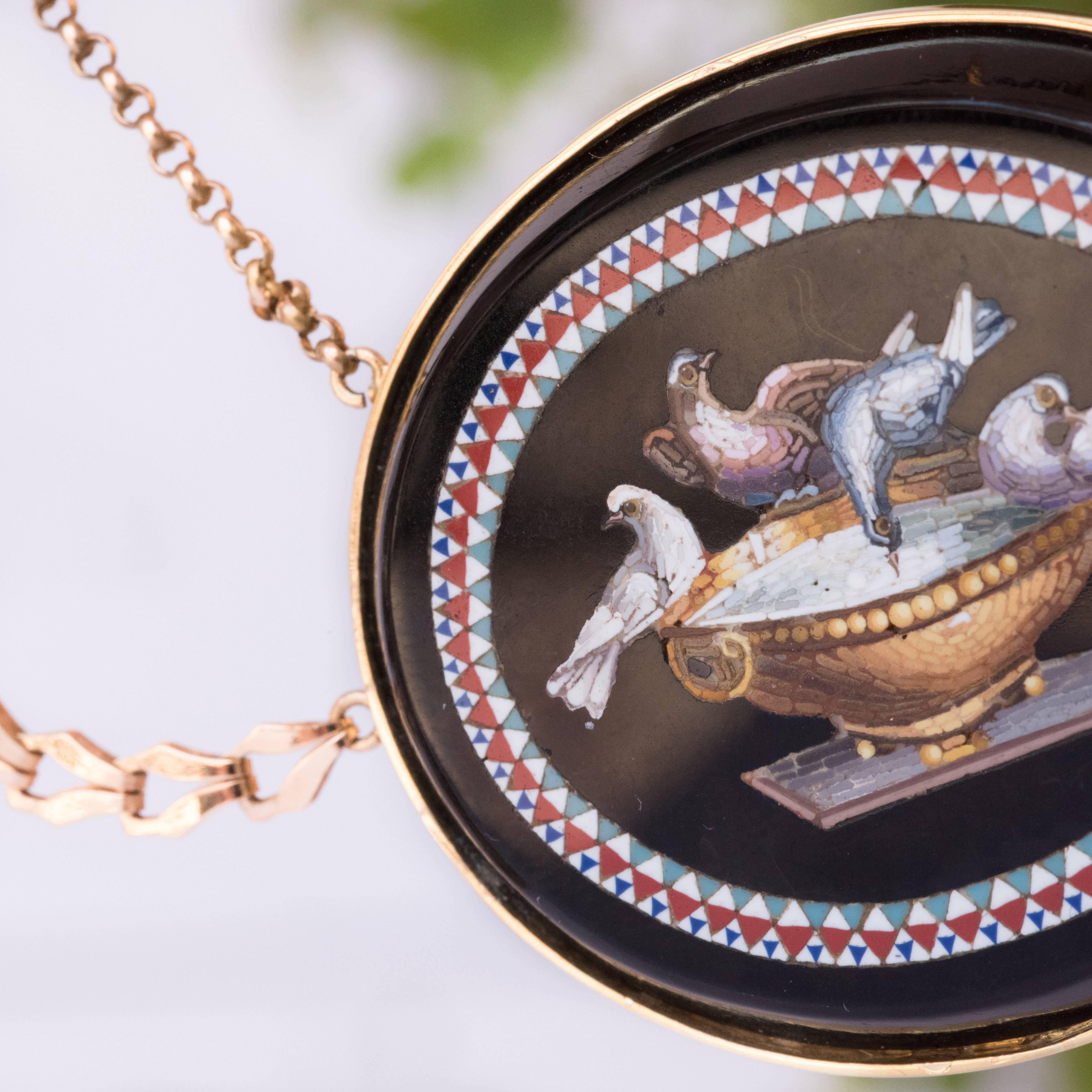 Women's 1820s Antique Micro Mosaic Gold Necklace
