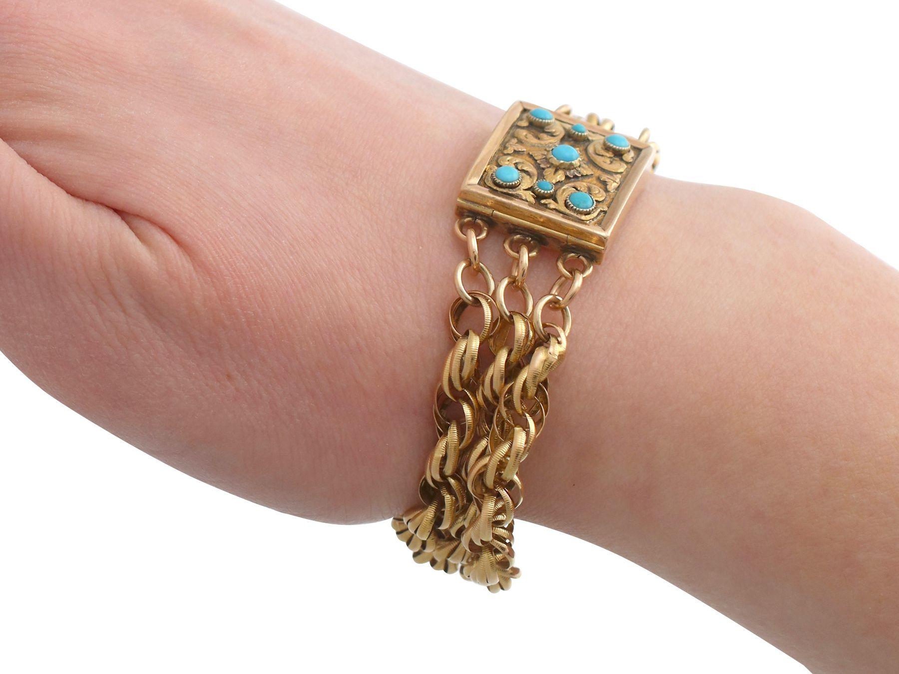 1820s Antique Turquoise and Yellow Gold Mourning Locket Bracelet For Sale 2