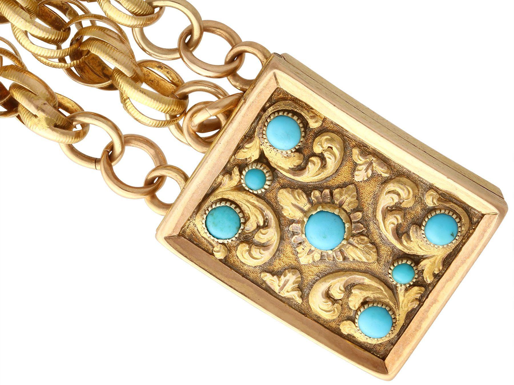 Cabochon 1820s Antique Turquoise and Yellow Gold Mourning Locket Bracelet For Sale