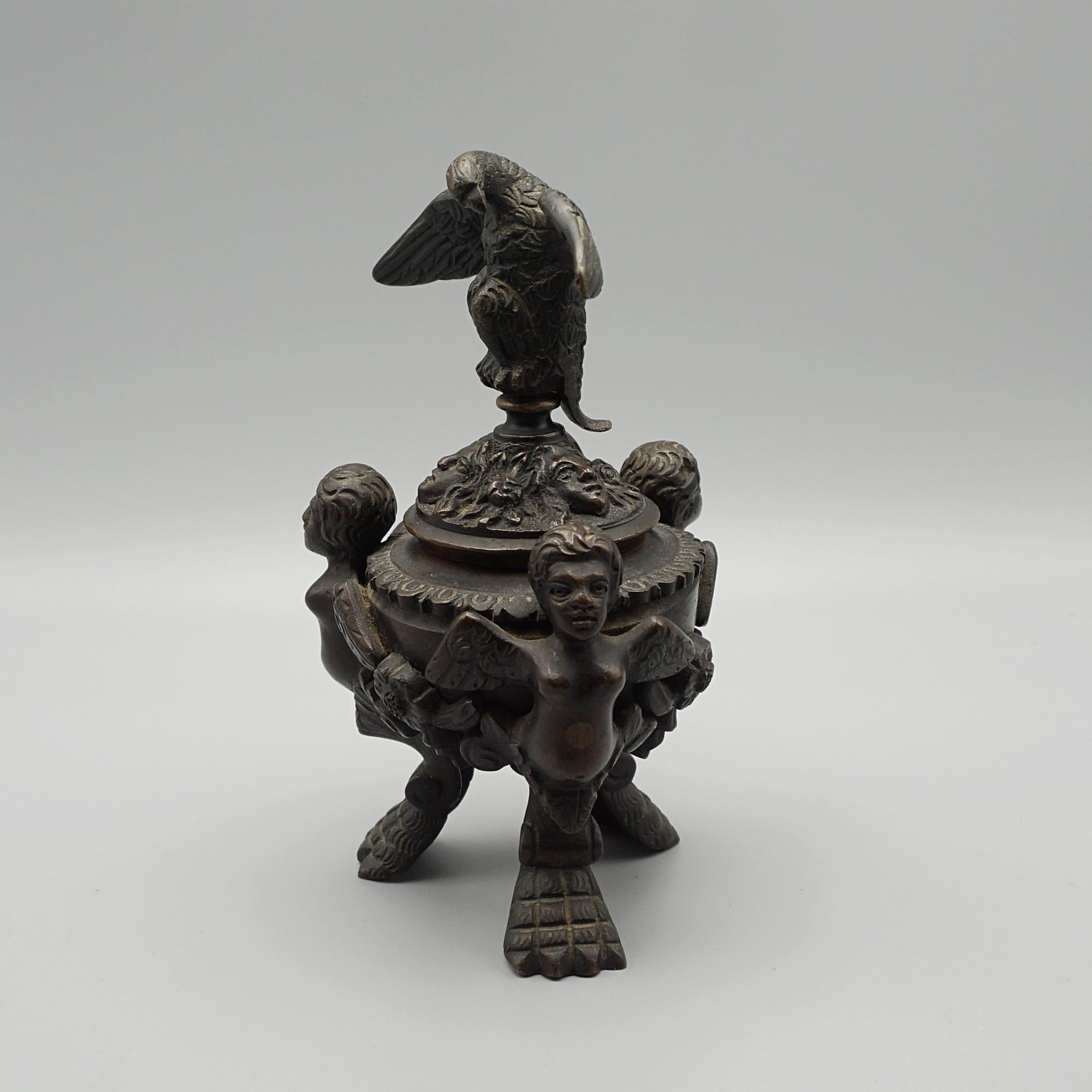 Napoleon III 1820's Bronze Inkwell with an Eagle Standing Atop  For Sale