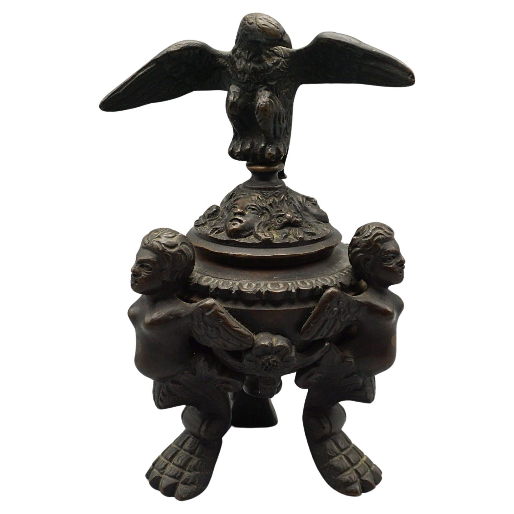 1820's Bronze Inkwell with an Eagle Standing Atop  For Sale
