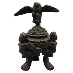 Antique 1820's Bronze Inkwell with an Eagle Standing Atop 