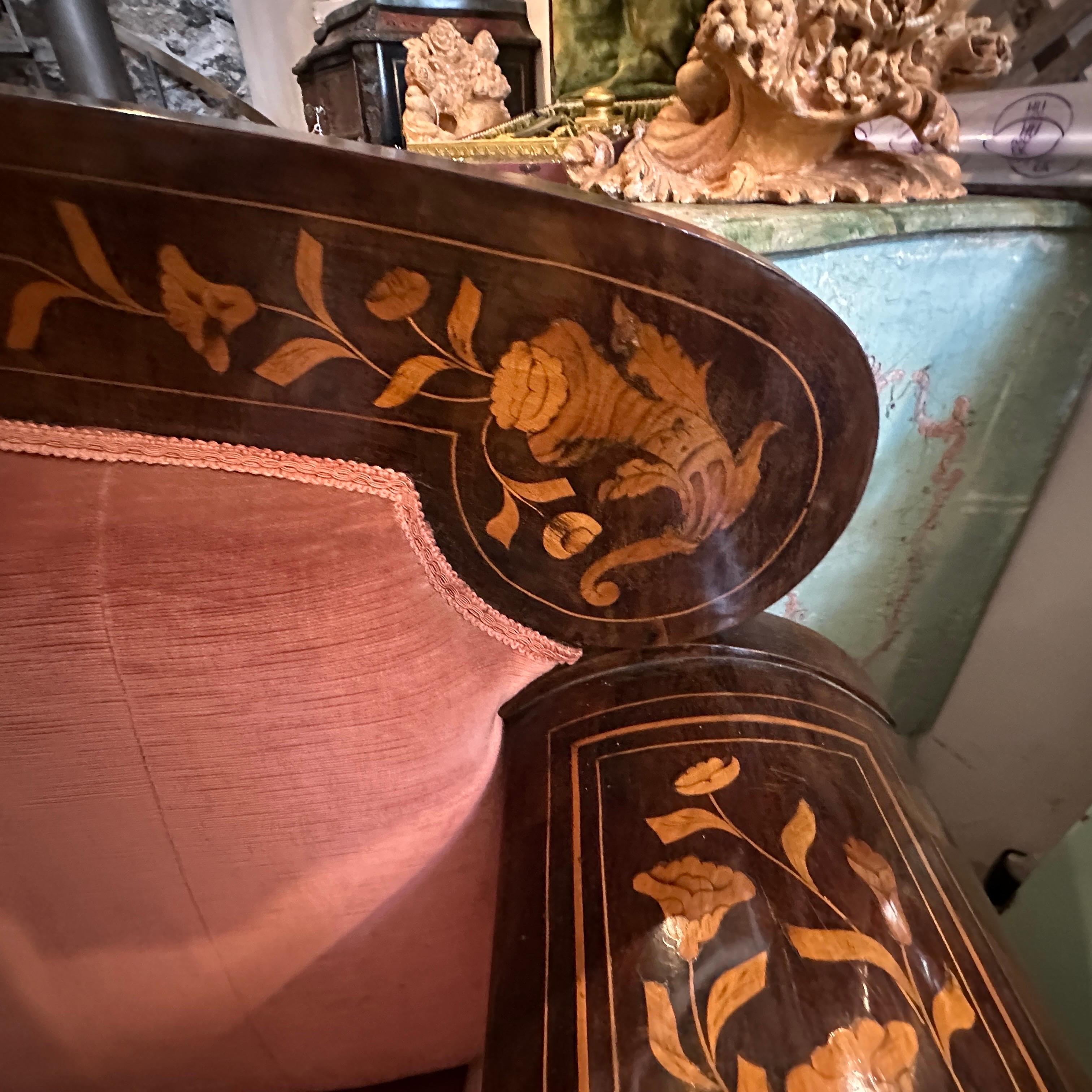 1820s Charles X Enlayed Wood and Pink Velvet Sicilian Sofa 6