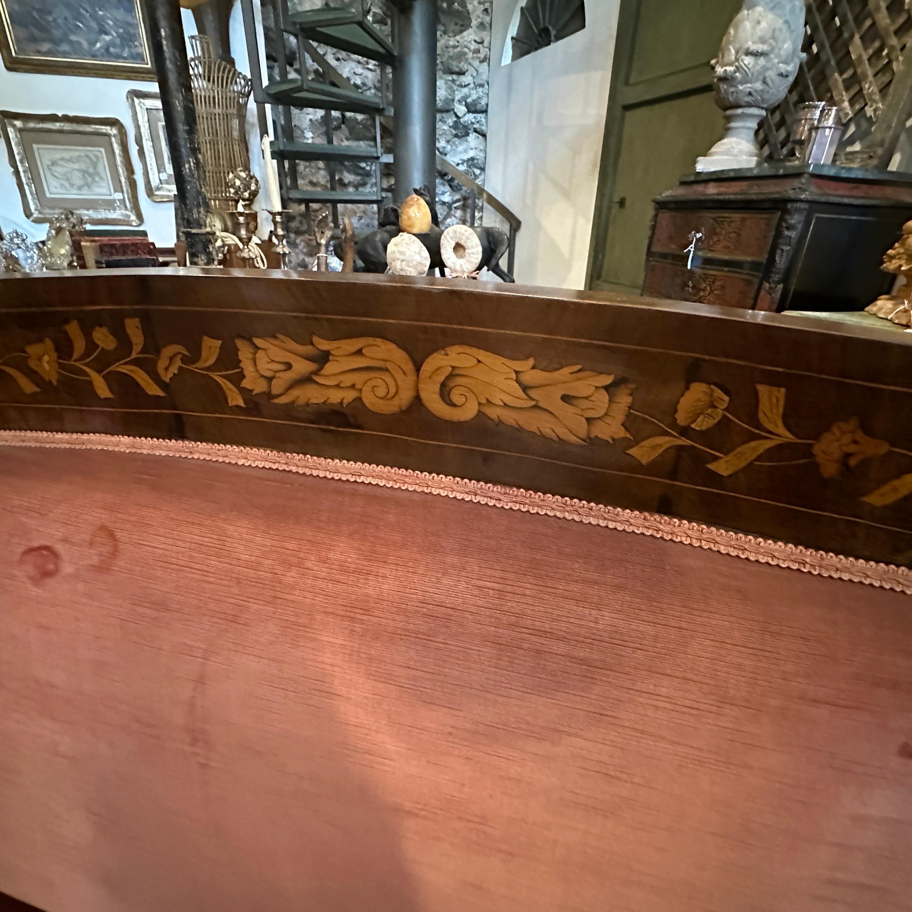 1820s Charles X Enlayed Wood and Pink Velvet Sicilian Sofa 7