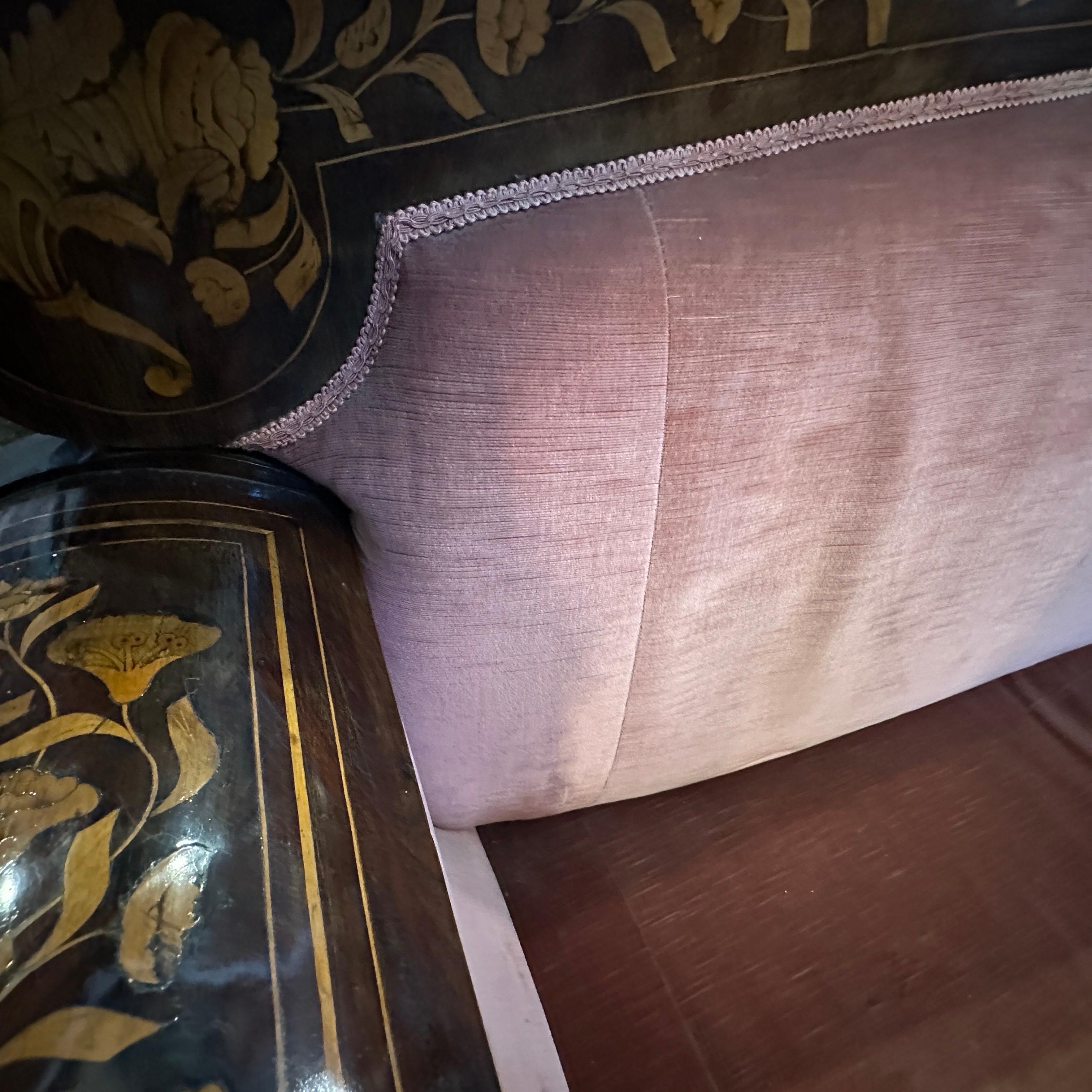 1820s Charles X Enlayed Wood and Pink Velvet Sicilian Sofa 9