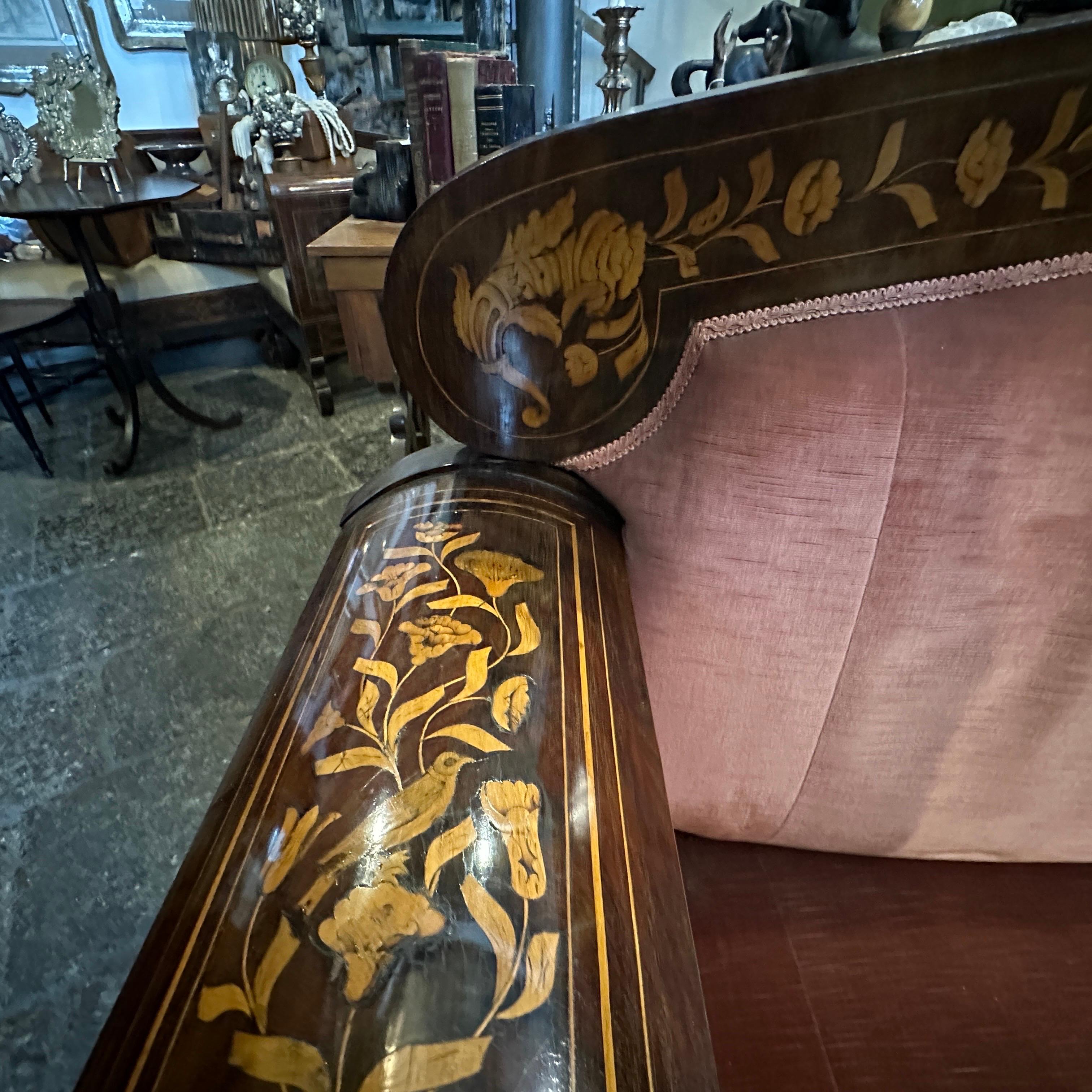 1820s Charles X Enlayed Wood and Pink Velvet Sicilian Sofa 10