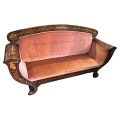 Sizilianisches Sofa aus den 1820er Jahren von Charles X aus Holz und rosa Samt