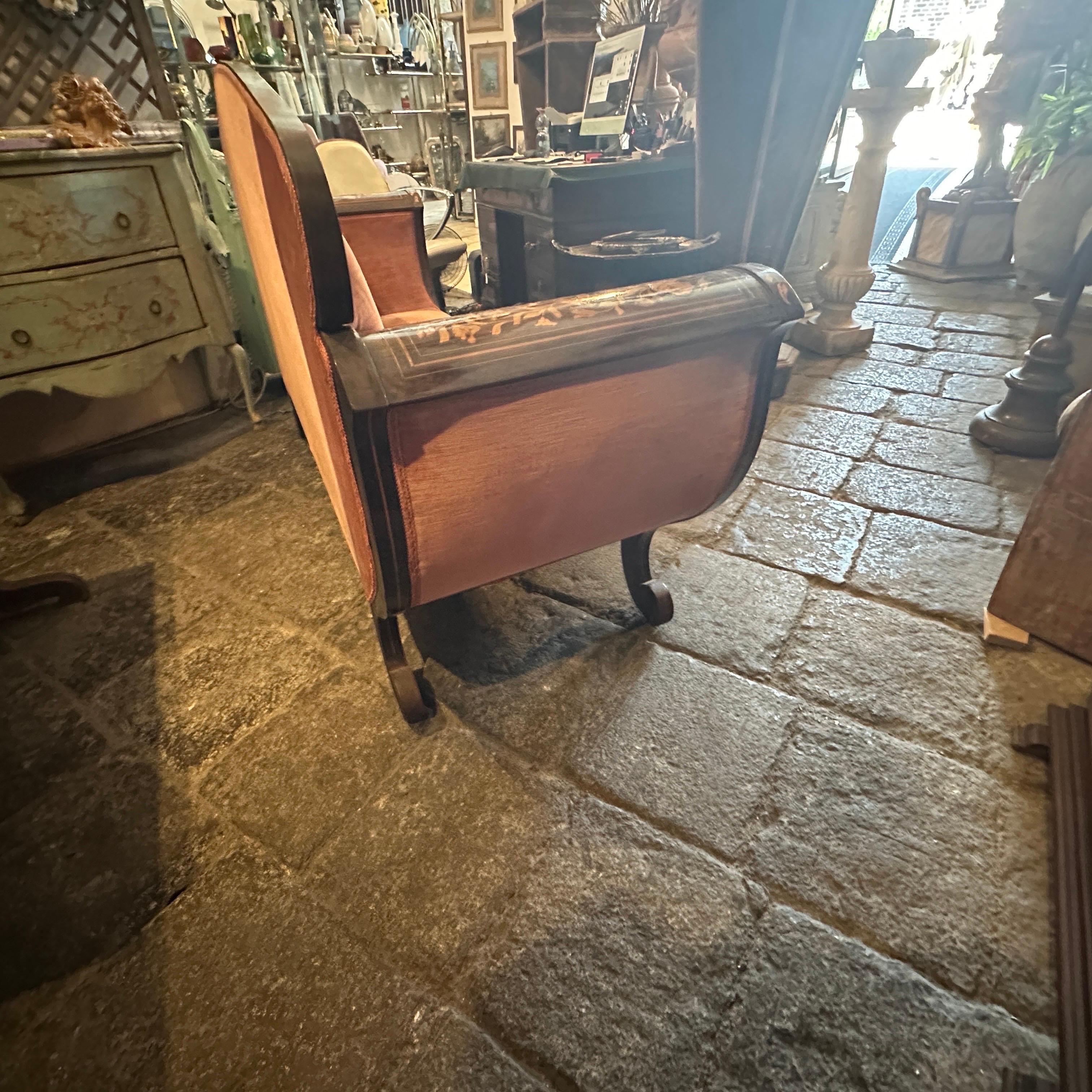 1820s Charles X Enlayed Wood and Pink Velvet Sicilian Sofa 3