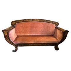 Antique 1820s Charles X Enlayed Wood and Pink Velvet Sicilian Sofa