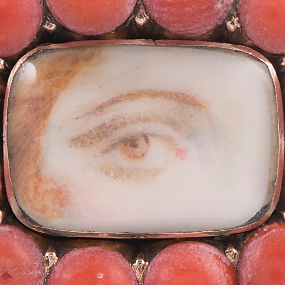 Cabochon 1820s Coral-Framed Lover’s Eye Pin