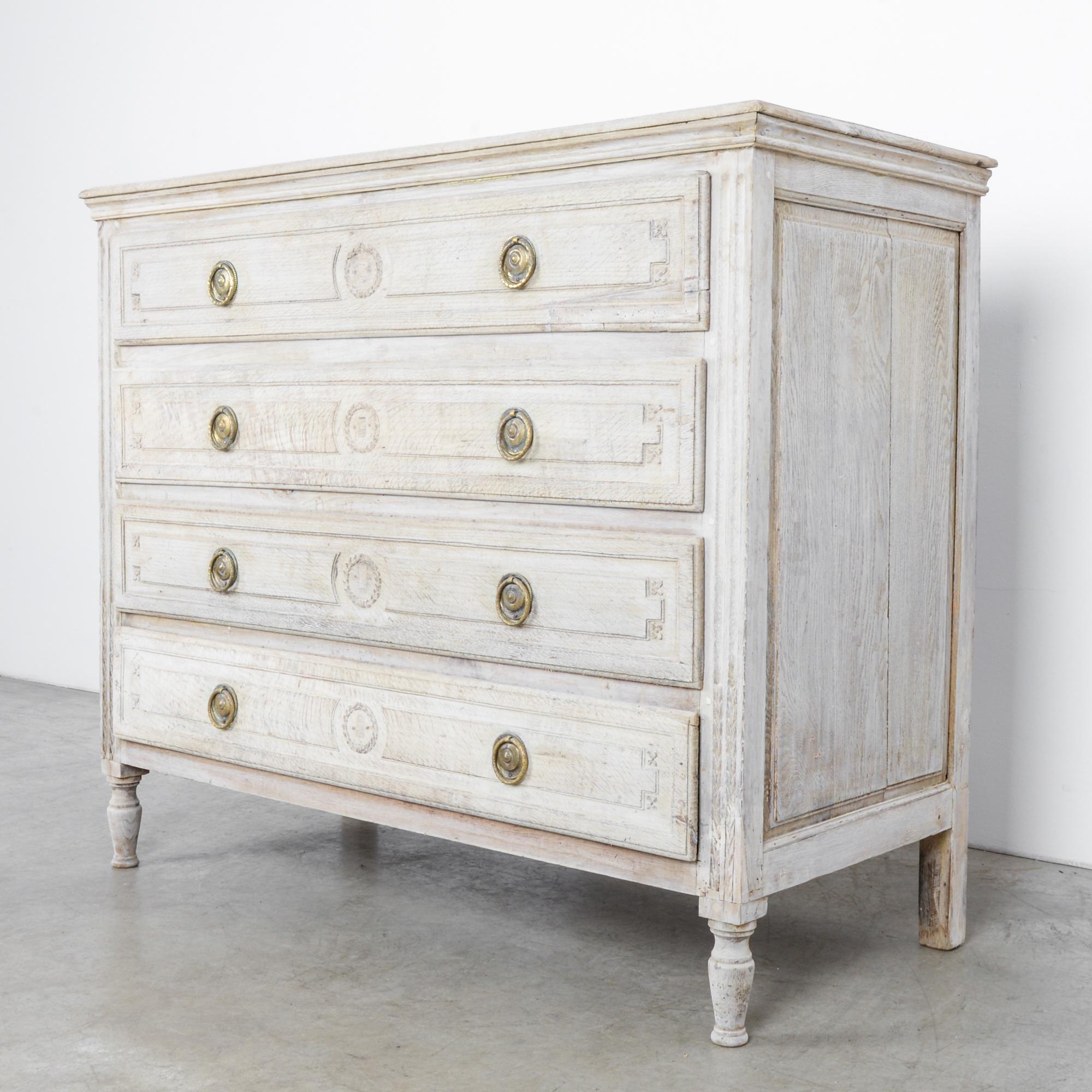 Brass 1820s Empire Style Bleached Oak Drawer Chest