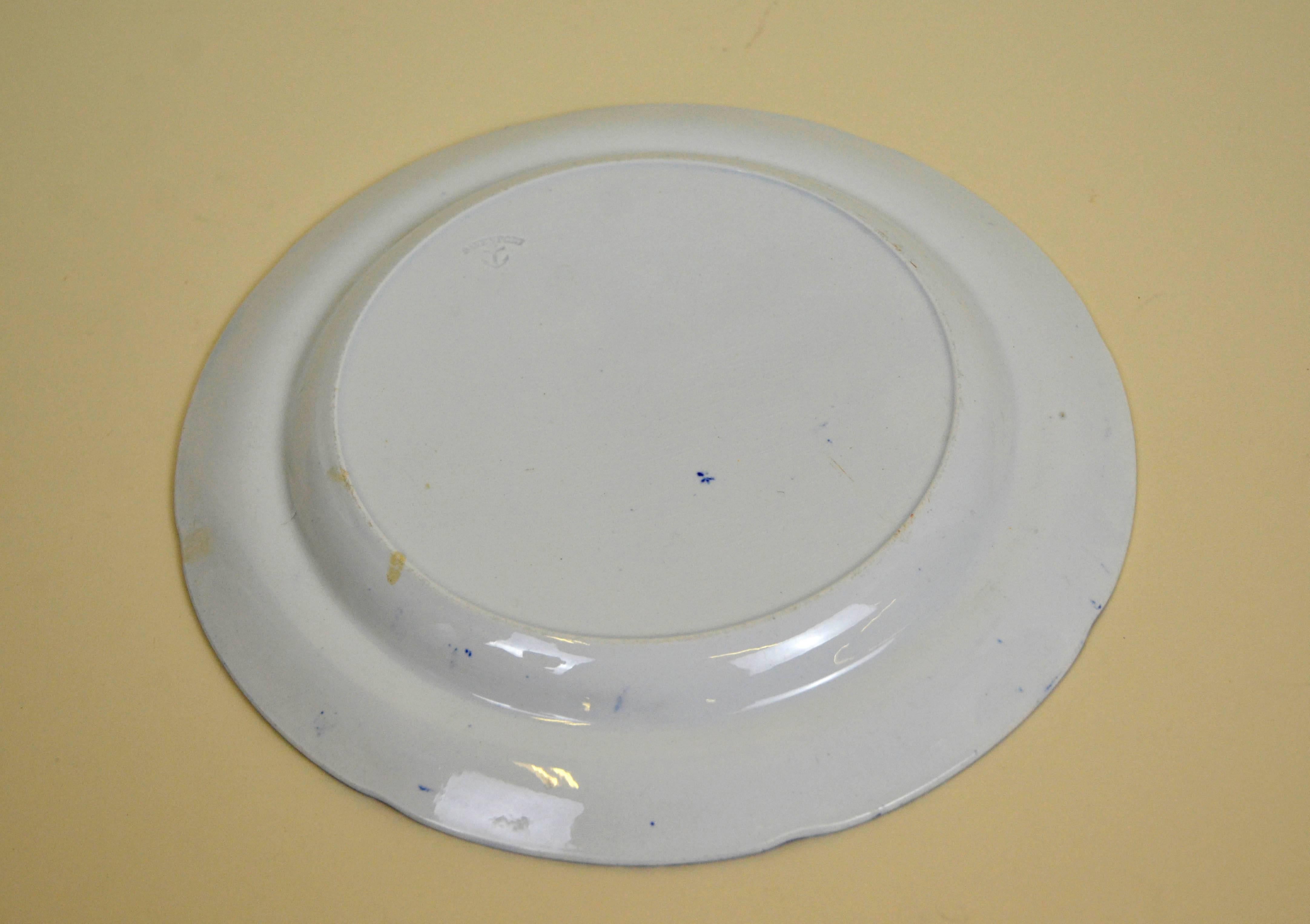 1820s English Dark Blue & White John Davenport Earthenware Floral Dessert Plate 2