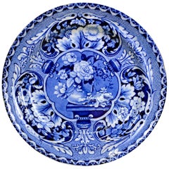 1820er Jahre Englisch Dunkelblau & Weiß John Davenport Steingut floralen Dessertteller