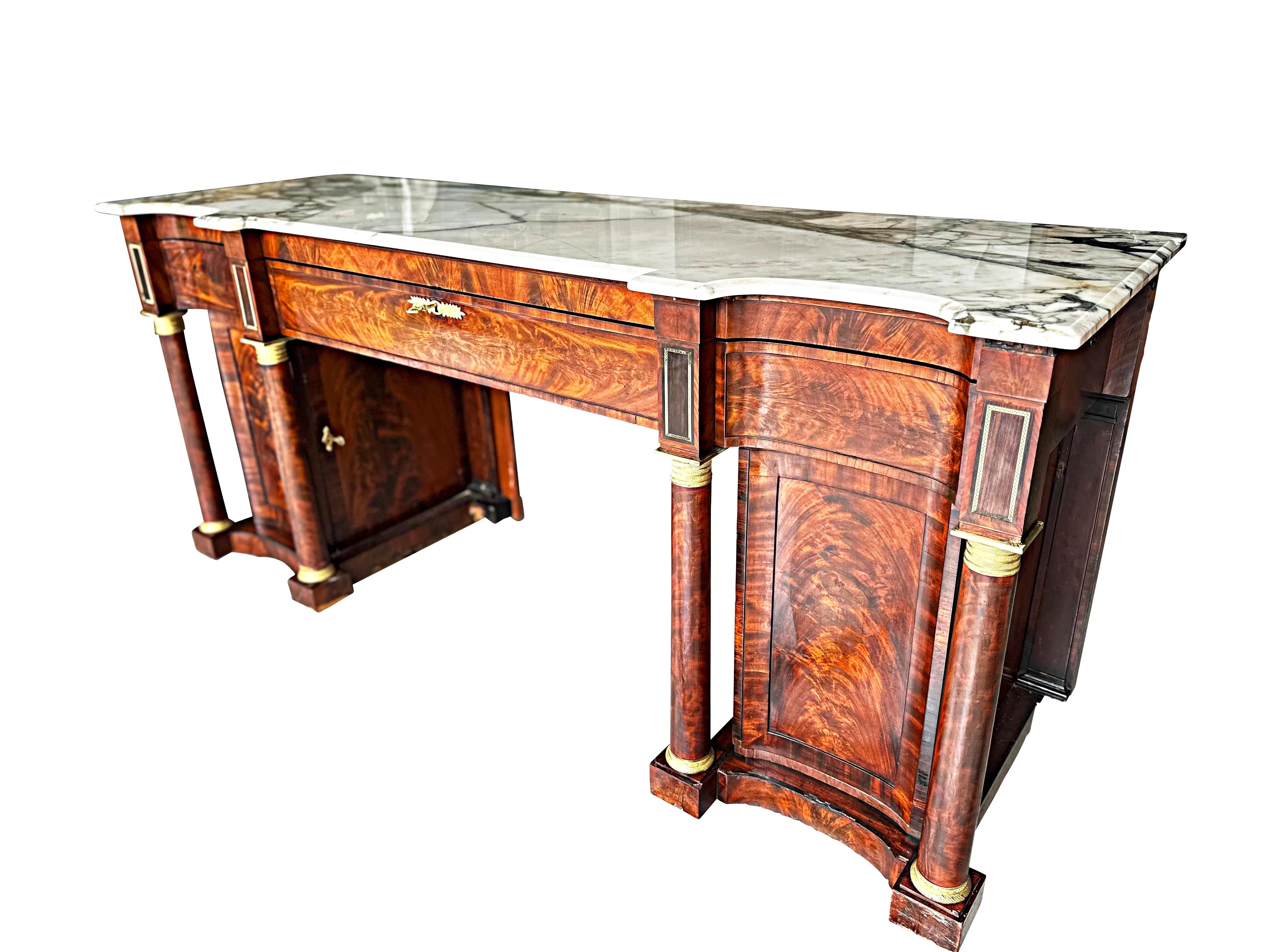 American Empire 1820’s Federal Empire Marble Top Sideboard For Sale