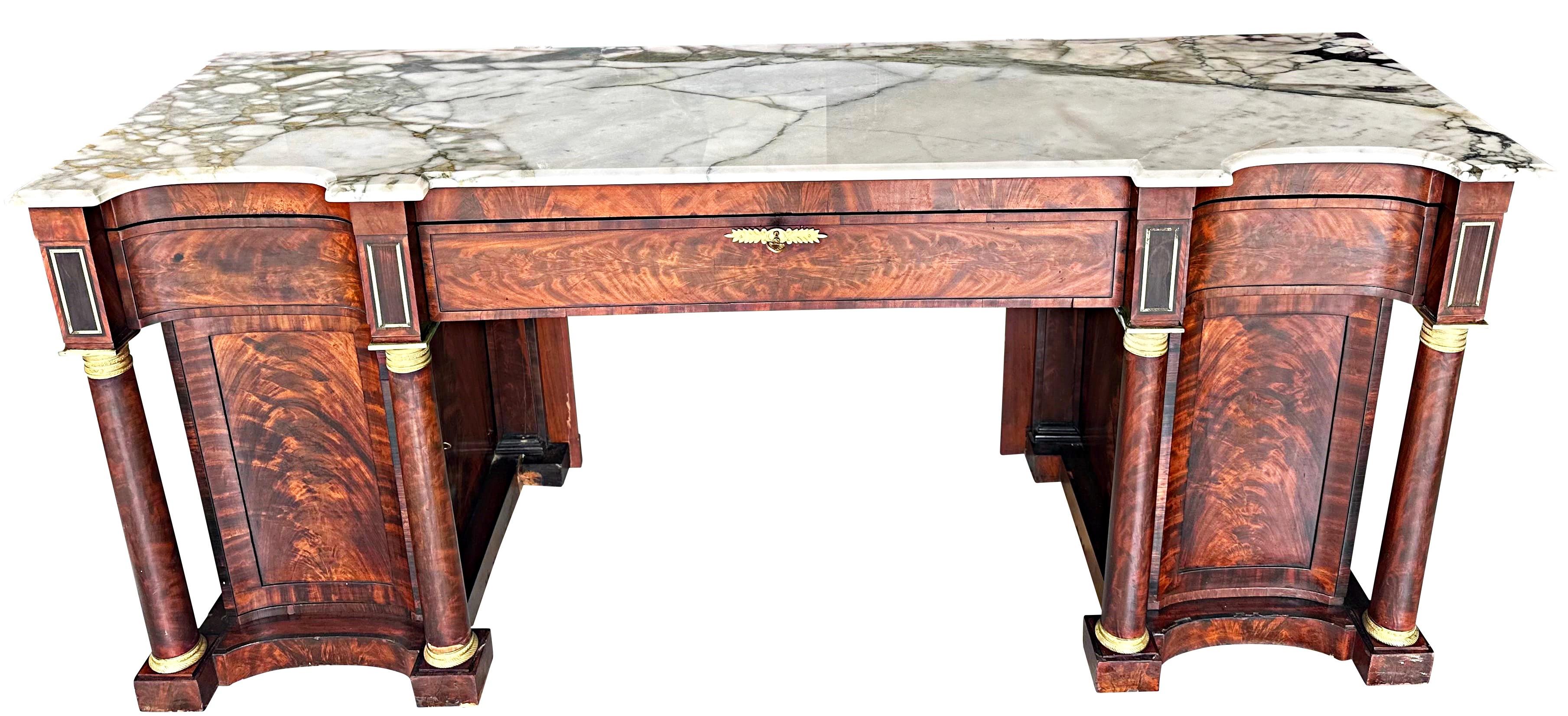 1820’s Federal Empire Marble Top Sideboard In Good Condition For Sale In Brooklyn, NY