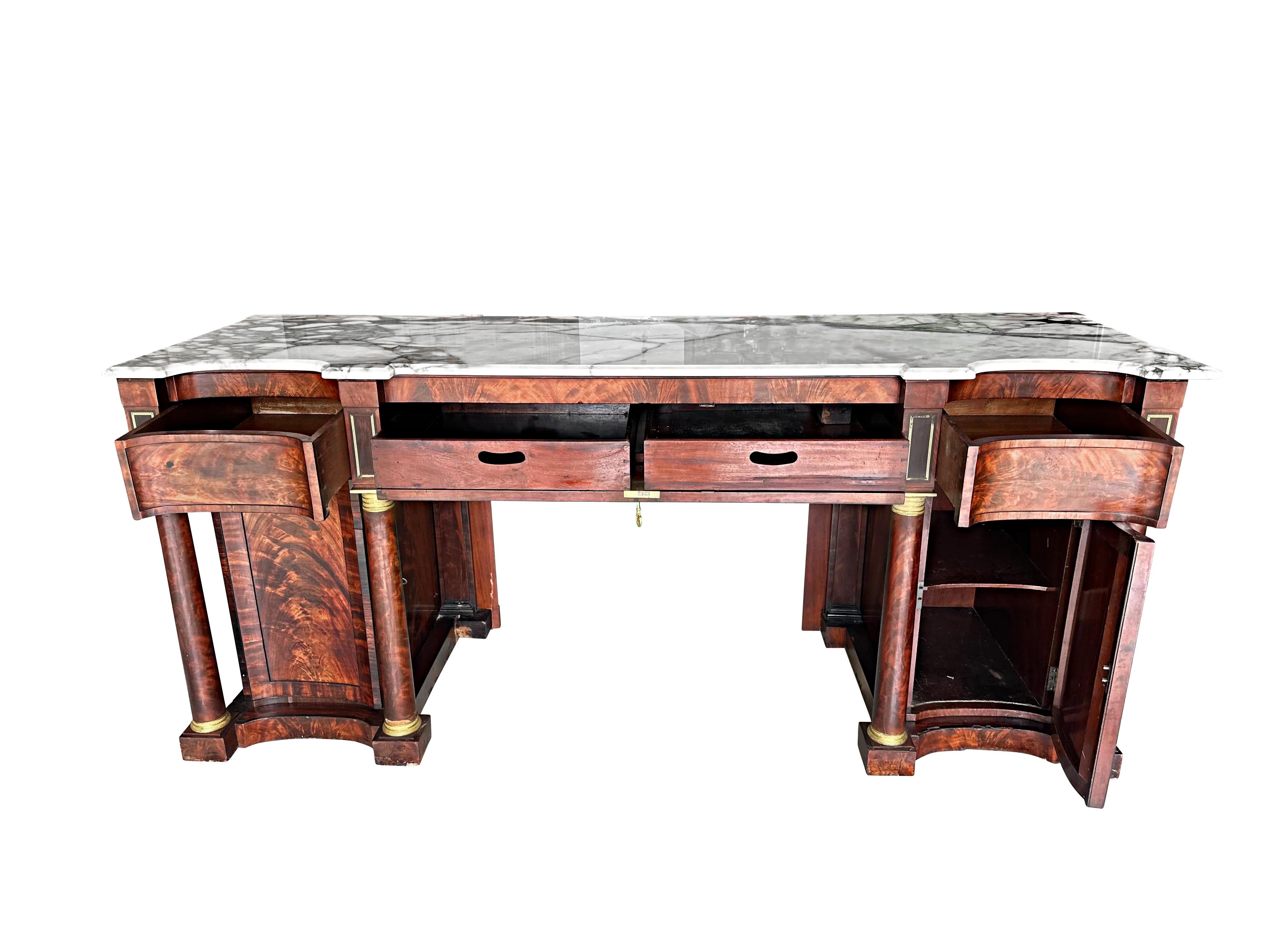 19th Century 1820’s Federal Empire Marble Top Sideboard For Sale