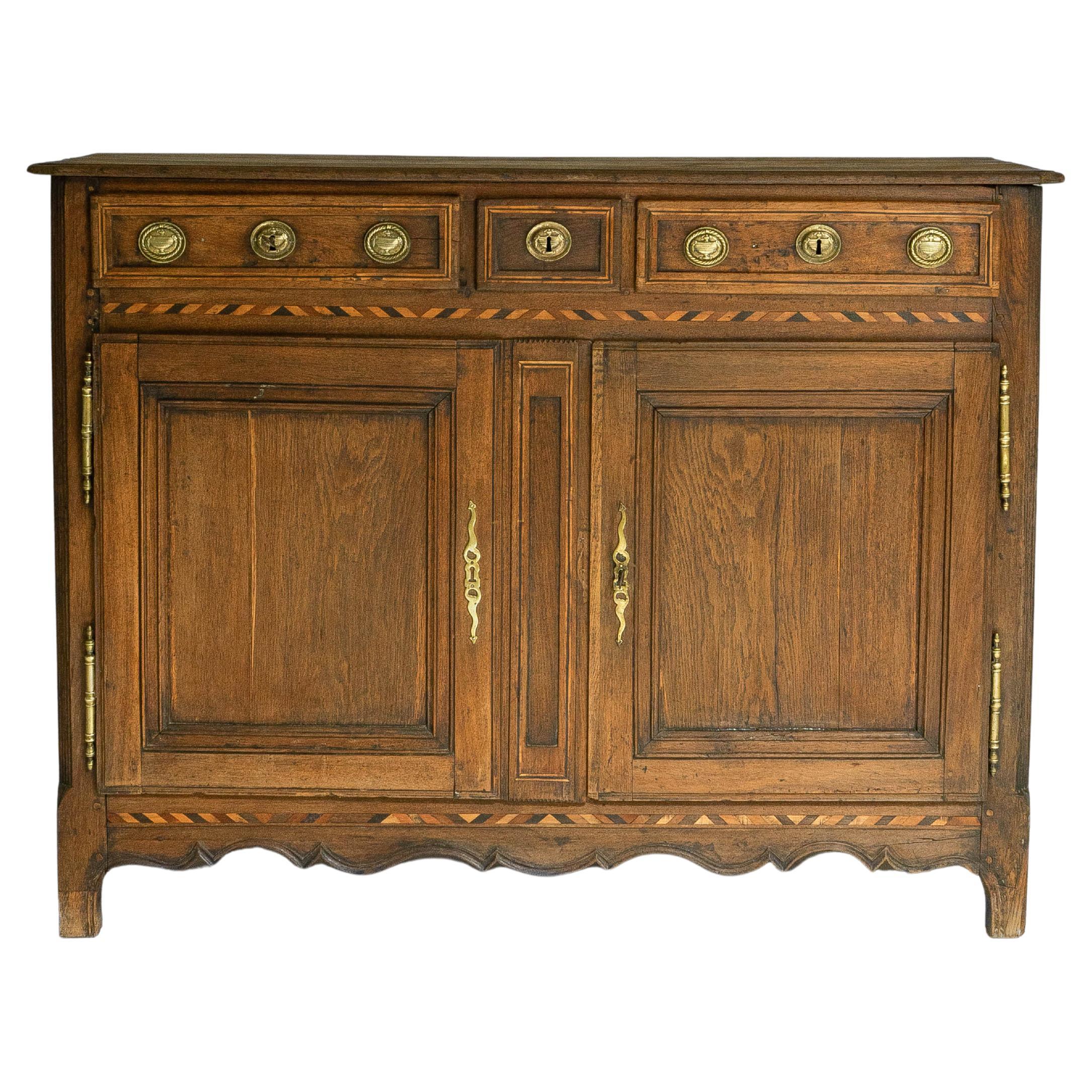 1820s French Baroque Oak Buffet With Brass Details