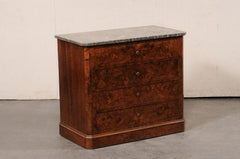 1820's French Burl-Wood Commode w/Original Black Marble Top (Cute Size!)
