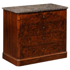 1820's French Burl-Wood Commode w/Original Black Marble Top (Cute Size!)