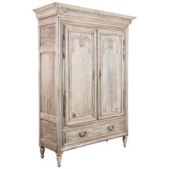 Antique 1820s French Carved Bleached Oak Armoire