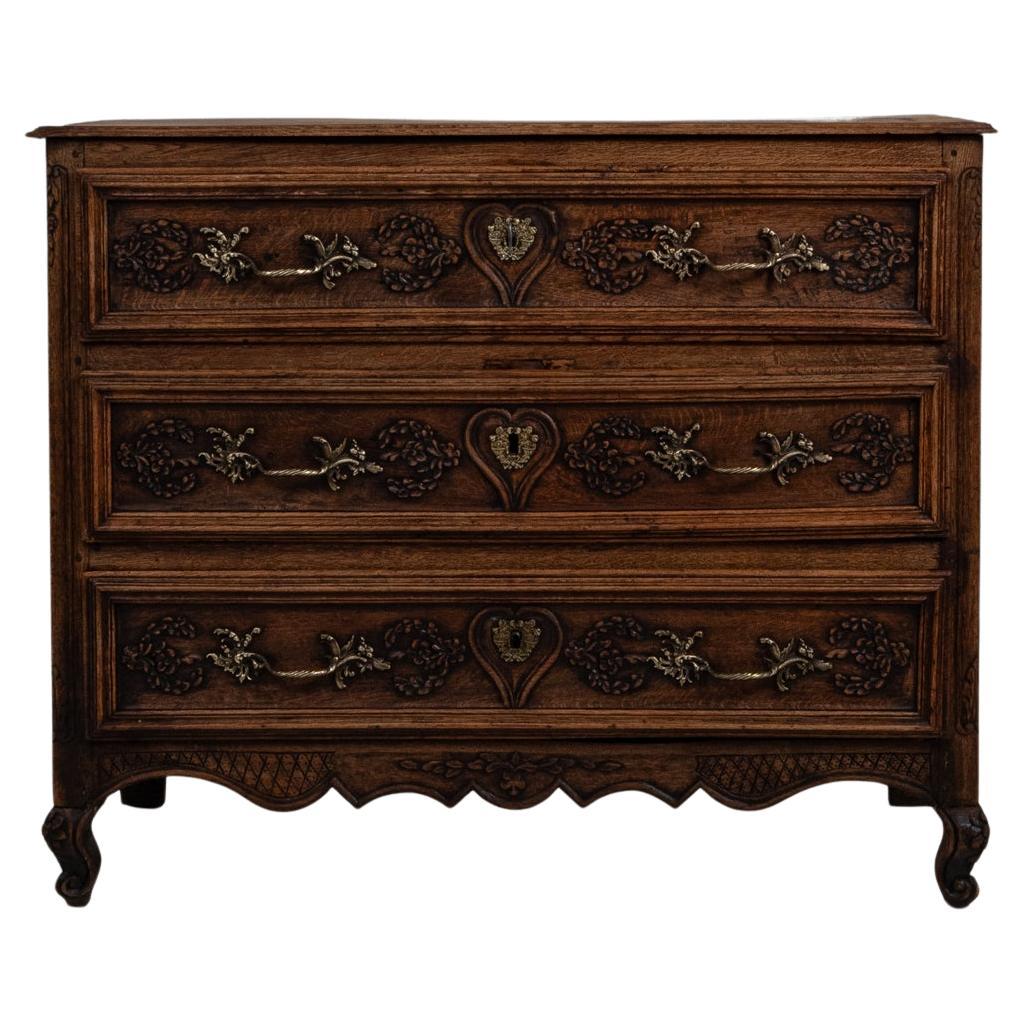 1820s French Louis XV Oak Chest of Drawers In Original Patina