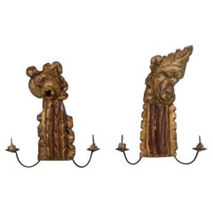 1820s French Pair of Italian Baroque Giltwood Fragment Sconces
