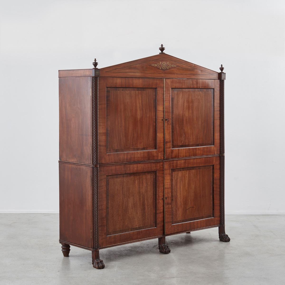 Neoclassical 1820s German Mahogany Wardrobe with Classical Motifs For Sale