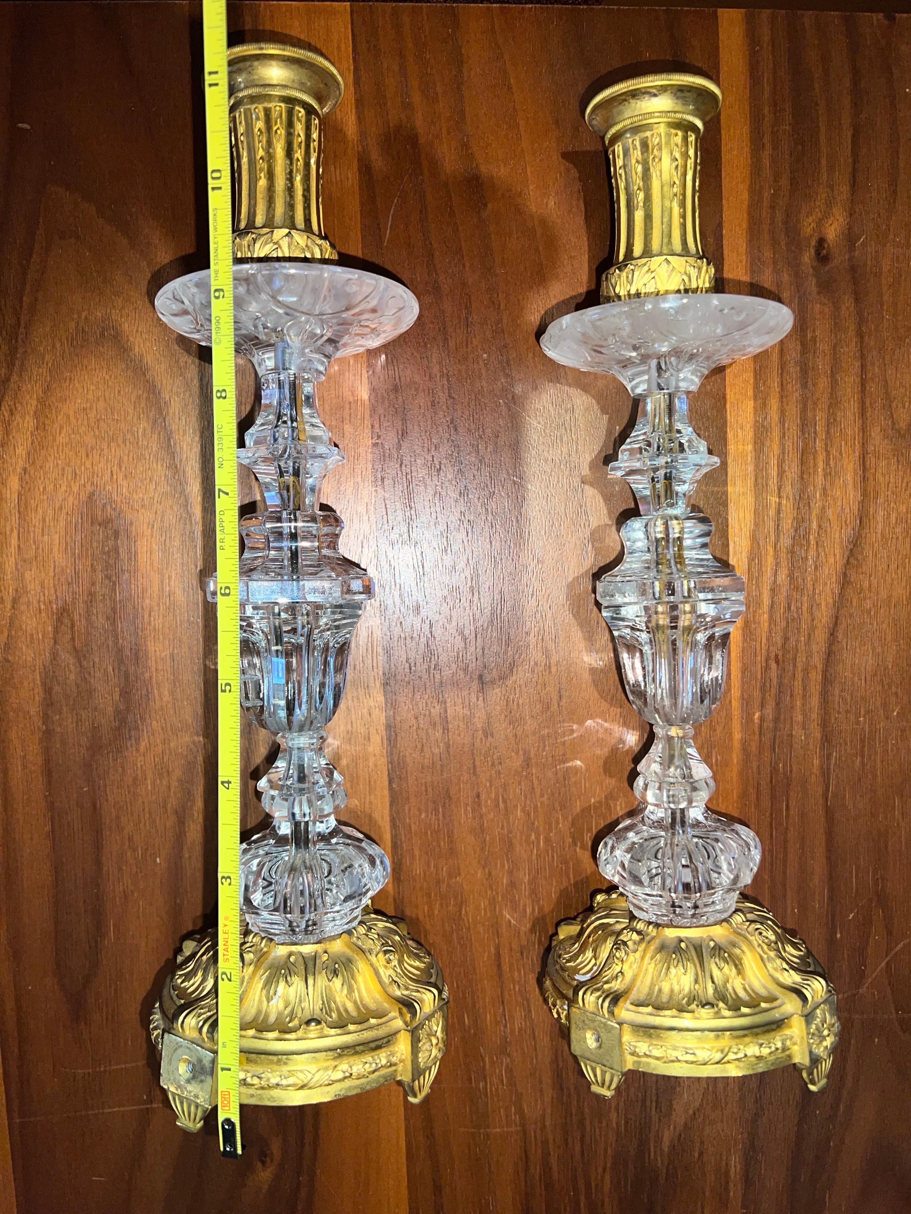 1820s Goldleaf Rock Crystal Candlesticks, Set of 2 1