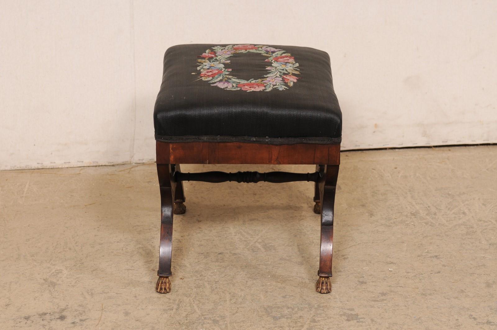 Upholstery 1820's Italian Dante Stool w/Nice Paw Feet For Sale
