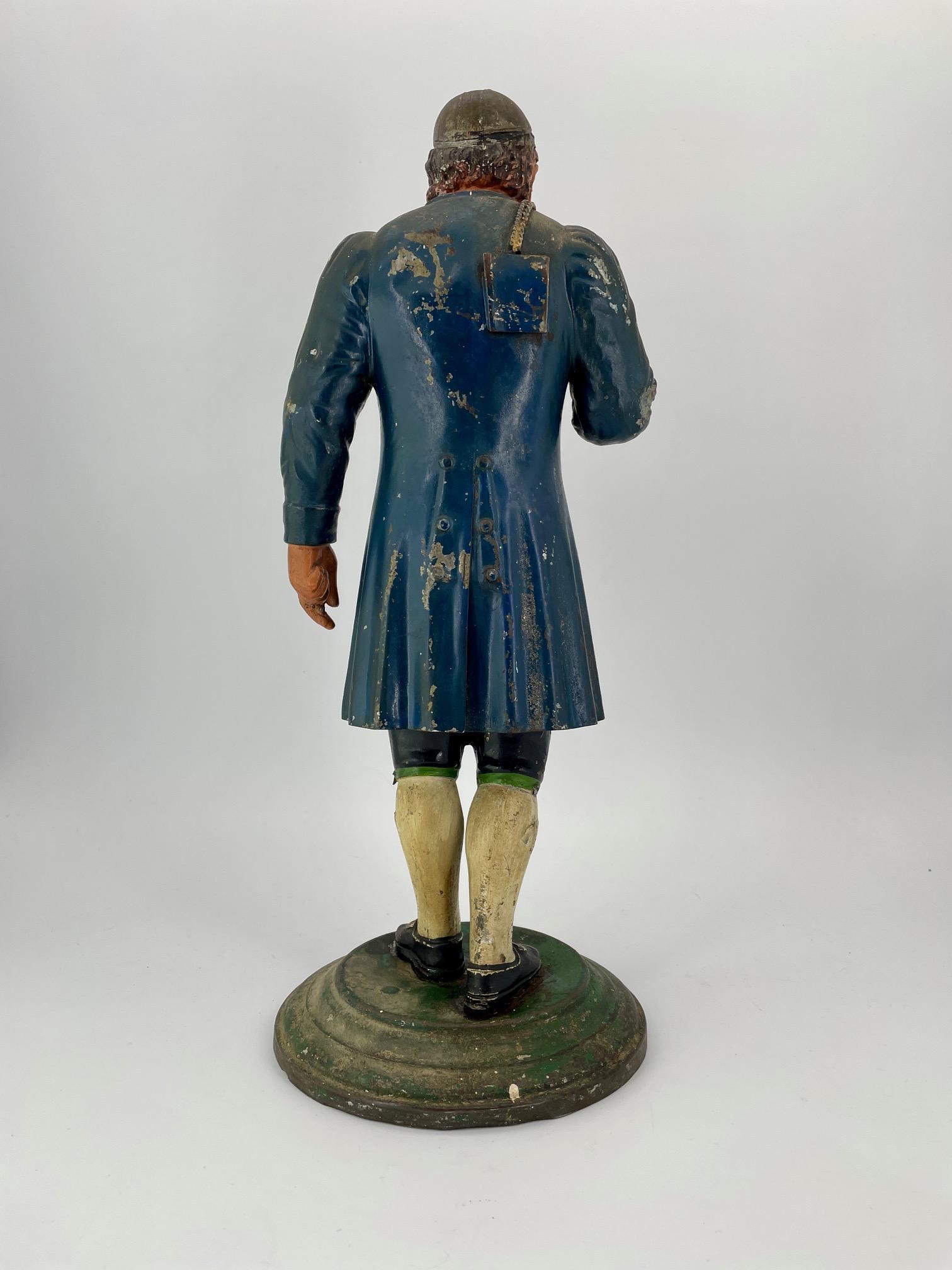European 1820s Tyrolean Tole Polychrome-Painted Tin Man Colonial Gentleman Figure For Sale