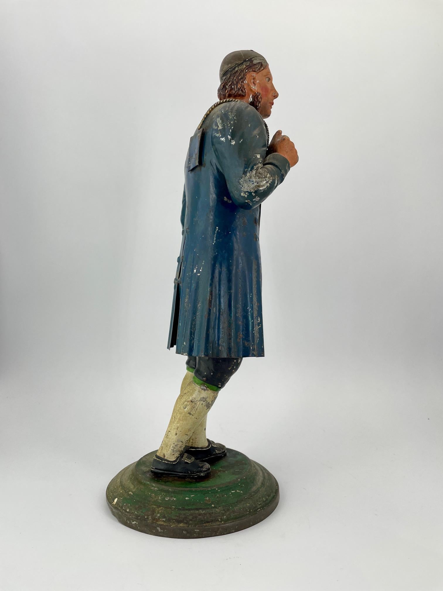Hand-Crafted 1820s Tyrolean Tole Polychrome-Painted Tin Man Colonial Gentleman Figure For Sale