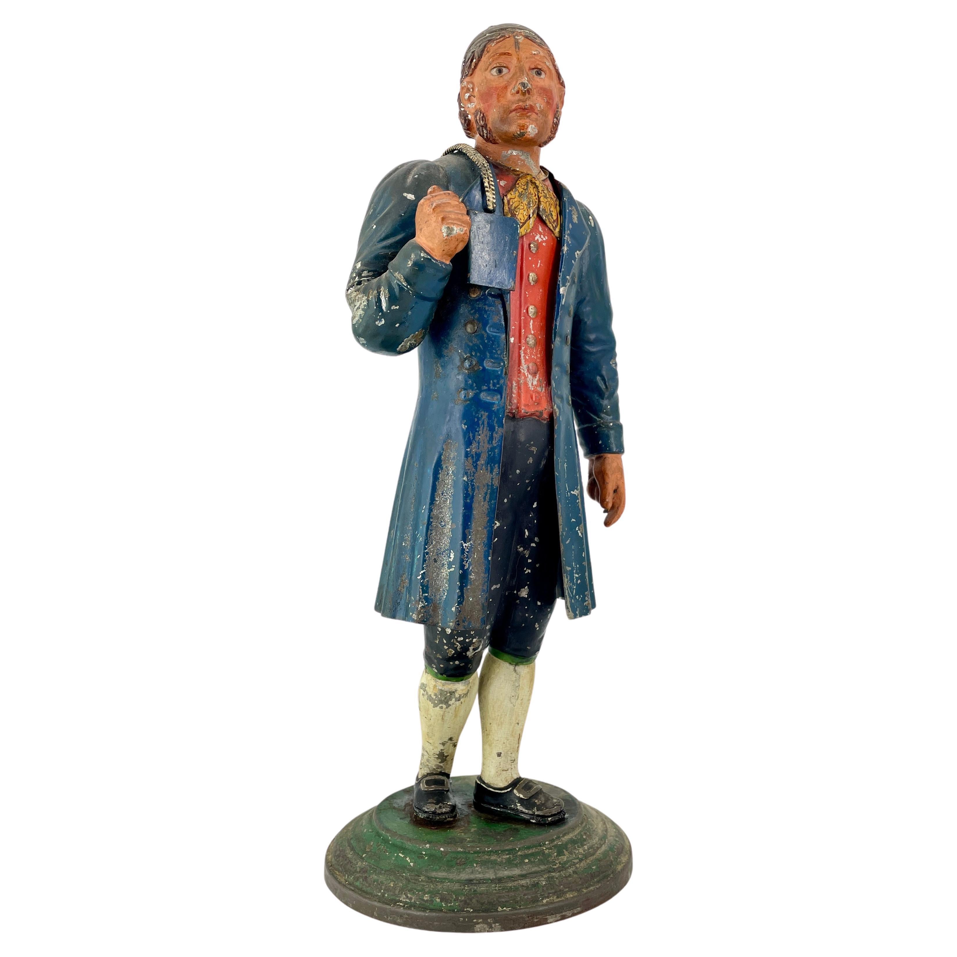 1820s Tyrolean Tole Polychrome-Painted Tin Man Colonial Gentleman Figure For Sale