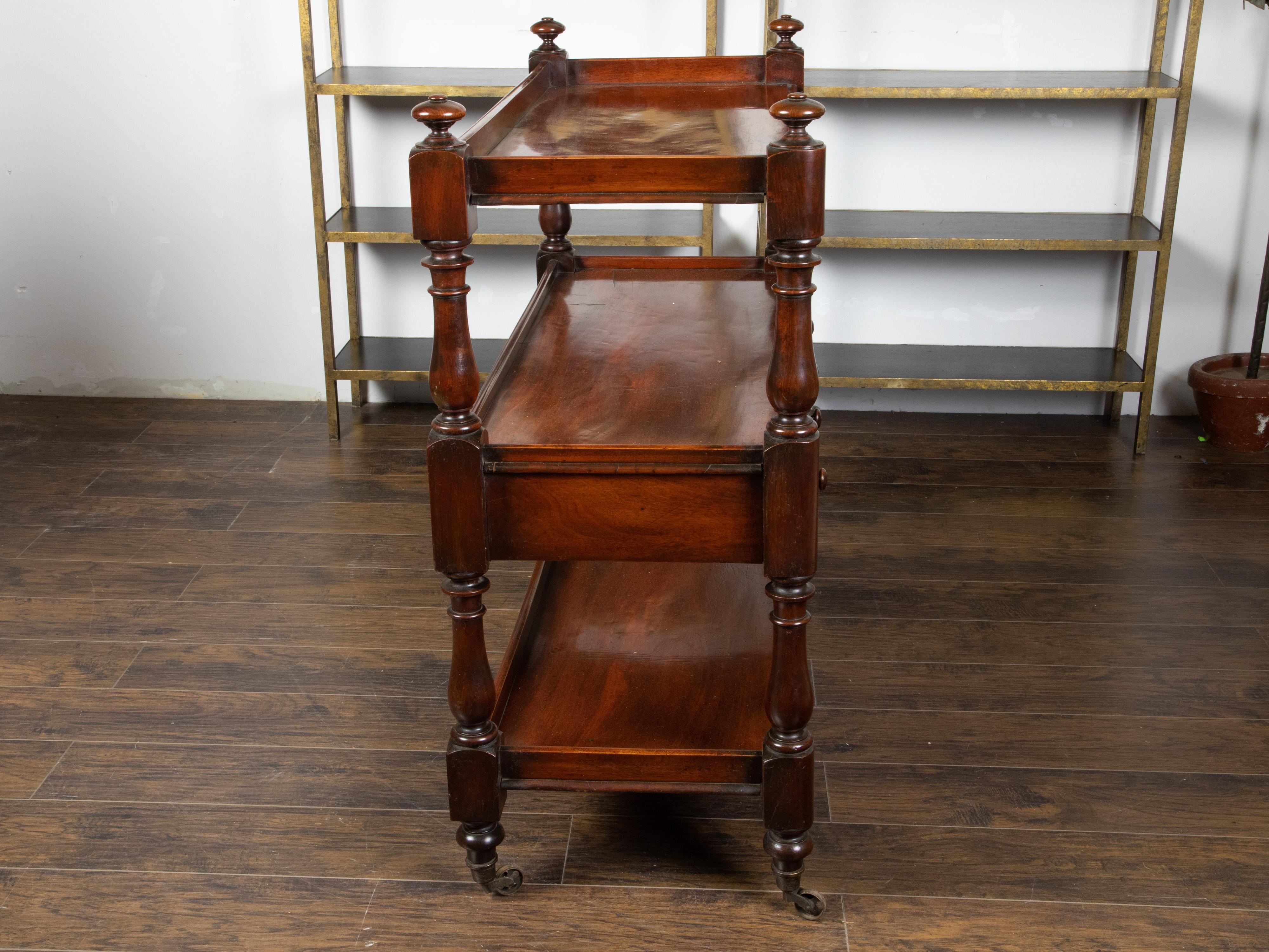 1820s Mahogany English Trolley on Casters with Open Shelves and Two Drawers In Good Condition For Sale In Atlanta, GA