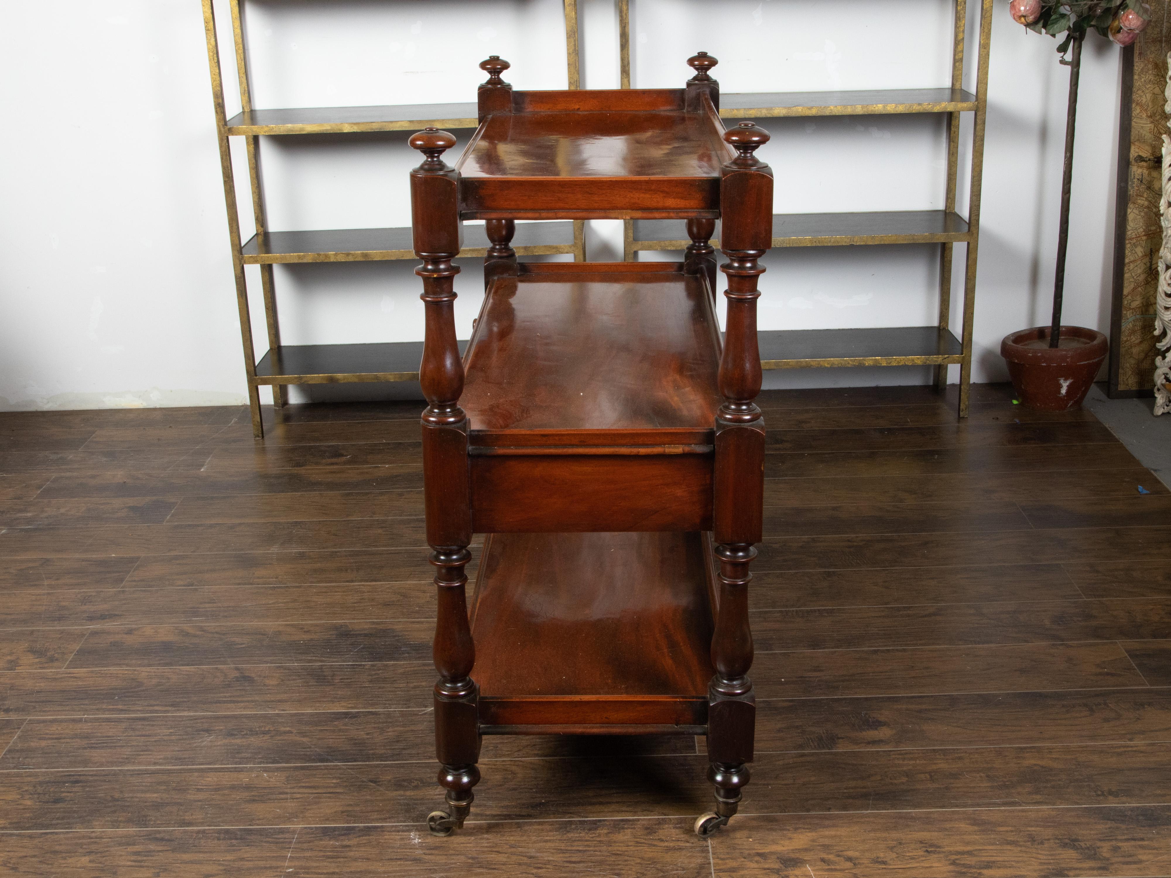 1820s Mahogany English Trolley on Casters with Open Shelves and Two Drawers For Sale 2