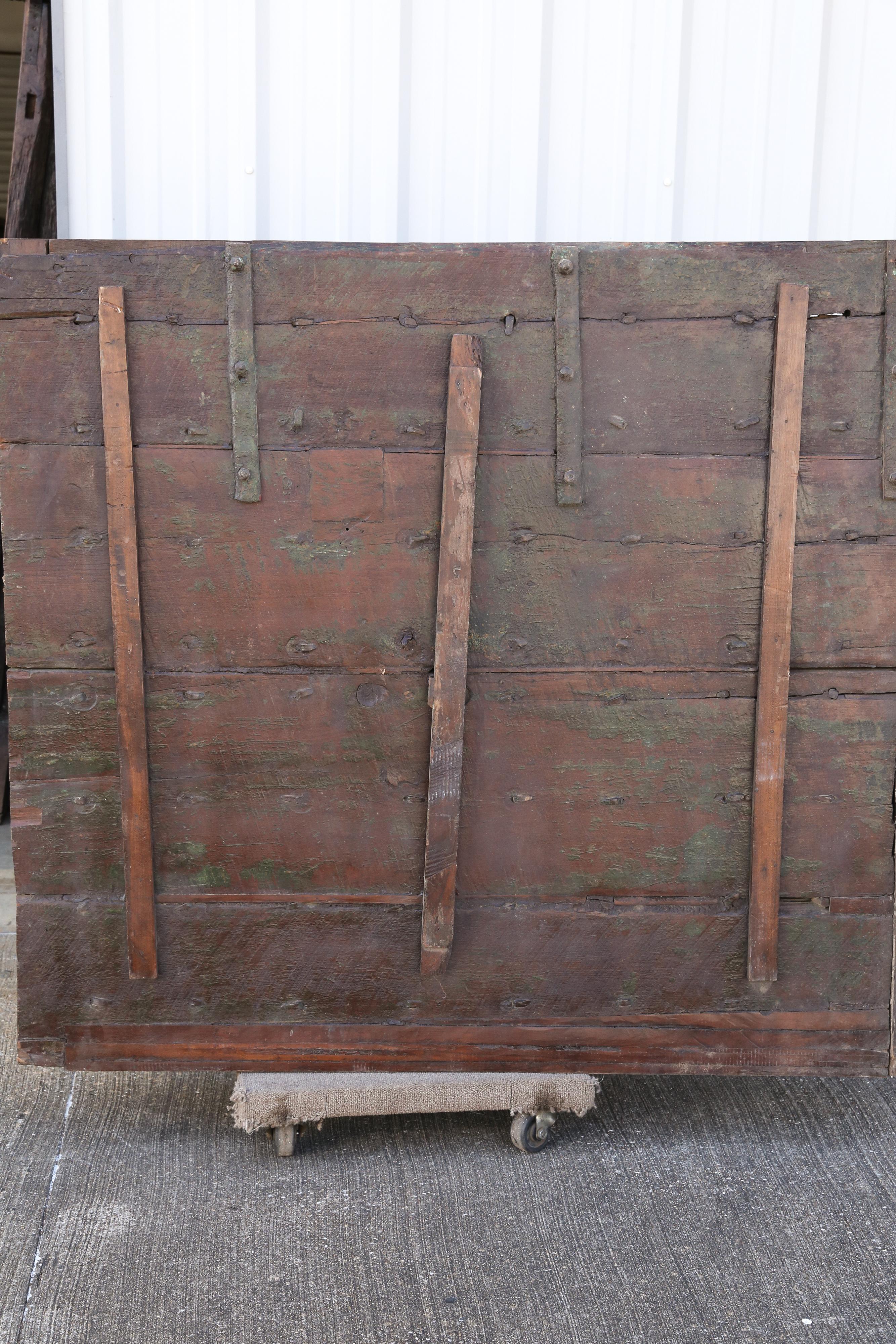 1820s Metal Studded Geometric Pattern Solid Teak Wood Ceiling from a Temple For Sale 4